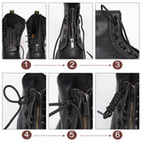 1 Pair Cowhide Leather Lace-in Boot Zipper Inserts, Tieless Shoe Laces, with Nylon and Alloy Findings, Black, 15.7x5.5x0.3cm, Hole: 5mm