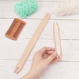 2Pcs 2 Style Wood Knitting Looms Shuttles, and 1Pc Pear Wooden Double Sided Wide/Fine Tooth Combs , Mixed Color, 9.9~30x2.35~5.35x0.45~0.8cm