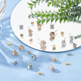 120Pcs 4 Style Iron Stud Earring Findings, with Clear Cubic Zirconia and Horizontal Loops, Flat Round, with 120Pcs Ear Nut, Platinum & Light Gold, 8~10.5x7~9mm, , Hole: 1~1.2mm, Pin: 0.8mm, 30Pcs/style