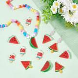 32Pcs 4 Styles Opaque Resin Pendants, Imitation Food, with Platinum Plated Iron Loops, Triangle Watermelon & Watermelon & Ice Cream, Red, 30~39x27~28x8mm, Hole: 2mm, 8pcs/style