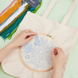 DIY Flower Pattern Tote Bag Embroidery Making Kit, Including Embroidery Needles & Thread, Cotton Cloth Bag, Plastic Embroidery Frame, White, 615mm