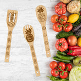 6Pcs Bamboo Spoons & Knifes & Forks, Flatware for Dessert, Pineapple Pattern, 60x300mm, 6 style, 1pc/style, 6pcs/set