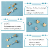 20Pcs 2 Colors Ion Plating(IP) 304 Stainless Steel Stud Earring Findings, with Ear Nuts/Earring Backs and Hole, Heart Shape, Golden & Stainless Steel Color, 12x13x1mm, Pin: 0.8mm, 10pcs/color