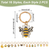 Alloy Enamel & Resin & Rhinestone Braiding Hair Pendants Decoration Clips, with Alloy Jump Rings, Bee/Butterfly/Flower, Mixed Color, 25~36mm, 16 style, 2pcs/style, 32pcs/box