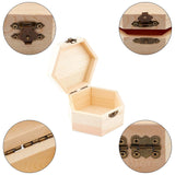 2Pcs Unfinished Pine Wood Jewelry Box, DIY Storage Chest Treasure Case, with with Locking Clasps, Hexagon, BurlyWood, 8.65x9.2x4cm, 2pcs