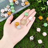 PandaHall Elit 30Pcs Natural Wood Connector Charms, with Real 18K Gold Plated Copper Wire Wrapped, Dyed, Round with Ball Pattern, Mixed Patterns, 30.5x15~16mm, Hole: 3.5mm