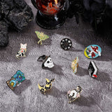 10Pcs 10 Style Gothic Skull & Snake & Mushroom & Butterfly & Moon Phase Enamel Pins, Alloy Brooches for Backpack Clothes, Mixed Color, 13~35x20.5~30x1.5~9mm, Pin: 1~1.3mm, 1Pc/style