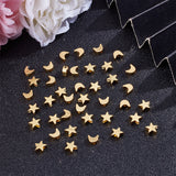 40Pcs 2 Style Brass Beads, Moon & Star, Real 18K Gold Plated, 5.4~8x6.9~8.5x3~3.5mm, hole: 1~1.8mm, 20pcs/style