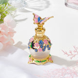 Vintage Glass Openable Perfume Essential Oil Bottle, Refillable Bottles, with Enamel Butterfly & Flower, Alloy Findings, Golden, 4.3x7.7cm, Capacity: 15ml(0.51fl. oz)
