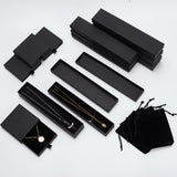 4Pcs Velvet Jewelry Storage Pouches, Drawstring Bags, with 12Pcs 3 Styles Cardboard Boxs, Rectangle, Black, Bag: 10x8x0.4cm, Box: 7.8~21x4~8x1.7~3.1cm, 4pcs/style