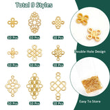 90Pcs 9 Styles Chinese Style Alloy Connector Charms, Chinese Knot Links, Golden, 14x16mm, 10pcs/style