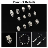 96Pcs 12 Style Tibetan Style Alloy Beads, Skull, Antique Silver, 8~17x5~8x5~8mm, Hole: 1~3.5mm, 8pcs/style