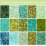 6178Pcs 15 Style Glass Round Seed & Bugle Beads, Mixed Style, Yellow Green, 2~6mm, hole: 0.5~1mm