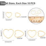 30Pcs 3 Style 304 Stainless Steel Linking Rings, Heart, Golden, 10.5~18x12~19.5x1mm, 10pcs/style