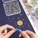 80Pcs 4 Style 304 Stainless Steel Flat Round Stud Earring Settings, Prong Earring Settings for Rhinestone, with Horizontal Loops & 80Pcs Ear Nuts, Stainless Steel Color, 8~10x5~8.5mm, Hole: 1.8mm, Pin: 0.8mm, Fit for 5~9mm Rhinestone, 20Pcs/style