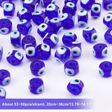 Handmade Evil Eye Lampwork Beads Strands, Column, Blue, 8.5x6~7mm, Hole: 2mm, about 53~56pcs/strand, 13.78 inch~14.17 inch(35cm~36cm)