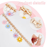 2Pcs Iron Chain Purse Strap Extenders, Resin Flower & ABS Plastic Imitation Pearl Pendant Bag Strap, Colorful, 25cm