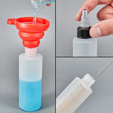 Plastic Glue Bottles,  Portable Foldable Silicone Funnel Hopper, Length Chemistry Test Tube Bottle Wash Cleaning Brush, Chalkboard Sticker Labels, Marker Pen, Mixed Color, 12x4.5cm, Capacity 150ml