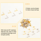 60Pcs 2 Colors 304 Stainless Steel Stud Earring Findings, with Holes and 201 Stainless Steel Ear Nuts/Earring Backs, Rectangle, Golden & Stainless Steel Color, 12x3.5mm, Hole: 1.4mm, Pin: 0.8mm, 30Pcs/color