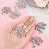 6Pcs Tibetan Style Alloy Rhinestone Big Pendants, Elephant, Antique Silver, 43x51x5.5mm, Hole: 3.5mm