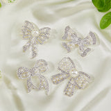 4Pcs 4 Style Crystal Rhinestone Bowknot Brooch Pin with Plastic Pearl Beaded, Platinum Alloy Badge for Backpack Clothes, White, 38.5~50x44.5~50x4~13mm, Pin: 0.8mm, 1pc/style