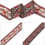 Ethnic Style Embroidery Polycotton Ribbons, Jacquard Ribbon, with Flower Pattern, Garment Accessories, Indian Red, 2 inch(50mm)