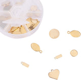 304 Stainless Steel Charms, Mixed Shape, Golden, Plastic Bead Storage Container: 10.3x1.7cm