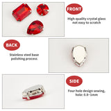 Sew on Rhinestone, Multi-strand Links, Glass Rhinestone, with Brass Prong Settings, Garments Accessories, Faceted, Mixed Shapes, Red, 8~18x4~13x4~7.5mm, Hole: 0.8~1mm, 100pcs/box