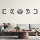 Hollow Wood Wall Hanging Ornaments, Wall Decor Door Decoration, Moon Phase with Lotus Pattern, Black, Moon: 200x165~200x5mm, 5pcs/set