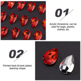 1 Bag Taiwan Acrylic Rhinestone Cabochons, Pointed Back & Back Plated, Teardrop, Red, 30x20x7mm, 100pcs/bag