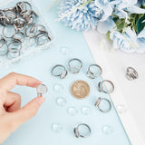 DIY Finger Rings Making Kits, with Adjustable 304 Stainless Steel Finger Rings Components, Transparent Glass Cabochons and Box Container, Flat Round, Stainless Steel Color, 8.2x8.2x2.7cm, 60pcs/box