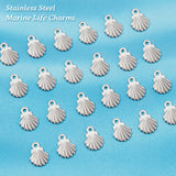 200Pcs 316 Surgical Stainless Steel Charms, Shell, Stainless Steel Color, 7.5x6x0.6mm, Hole: 0.5mm