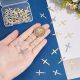 60Pcs 2 Colors Religion 201 Stainless Steel Connector Charms, Sideways Cross Links, Golden & Stainless Steel Color, 23x12.5x0.6~0.8mm, Hole: 1.5~1.6mm, 30pcs/color