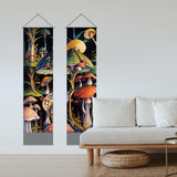 Polyester Decorative Wall Tapestrys, for Home Decoration, with Wood Bar, Rope, Rectangle, Mushroom Pattern, 1300x330mm