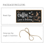Printed Wood Hanging Wall Decorations, for Front Door Home Decoration, with Jute Twine, Rectangle with Word, Coffee Pattern, 300x150mm