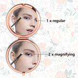 1Pc Stainless Steel Customization Mirror, Flat Round with Flower & Word, with 1Pc Rectangle Velvet Pouch, Rose Gold, Mirror: 7x6.5cm