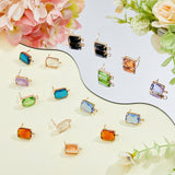 16Pcs 8 Color K9 Glass Rectangle Stud Earring Findings, with Light Gold Plated Brass Pins & Vertical Loops & 50Pcs Plastic Ear Nuts, Mixed Color, 17x10mm, Hole: 1.6mm, Pin: 0.8mm, 2Pcs/color