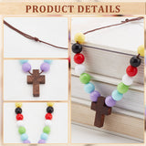 Wood Cross with Acrylic Beaded Pendant Necklaces for Women, Colorful, 18.50~31.89 inch(47~81cm)