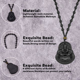 4Pcs 4 Colors Resin Imitation Gemstone Maitreya Buddha Pendant Necklaces Set, Om Mani Padme Hum Beaded Buddhist Necklaces for Men Women, Mixed Color, 25.20~25.59 inch(64~65cm), 1Pc/color
