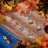 Alloy Enamel Halloween Theme Pendant Locking Stitch Markers, Zinc Alloy Lobster Claw Clasps Stitch Marker, Pumpkin Jack-O'-Lantern/Cake/Candy, Mixed Color, 3.4~4.7cm, 6 style, 2pcs/style, 12pcs/set