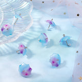 Acrylic Pendants, with Golden Plated Brass Loops and ABS Plastic Imitation Pearl, Umbrella, Cornflower Blue, 20~21x20x20mm, Hole: 1.6mm, 24pcs/box