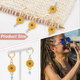 12Pcs Alloy Enamel Sunflower Charms Locking Stitch Markers, with Gold Tone 304 Stainless Steel Leverback Earring Findings, Gold, 4.4cm