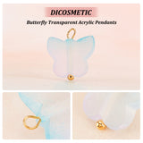 100Pcs Frosted Two Tone Spray Painted Transparent Acrylic Pendants, with Brass Findings, Butterfly, Golden, 15.5x14x7mm, Hole: 2.5mm