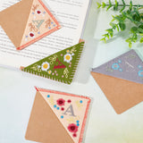 4Pcs 4 Style Letter A Felt Embroidery Corner Bookmarks, Seasonal Theme Hand Embroidered Flower Bookmark, Triangle Corner Page Marker, for Book Reading Lovers Teachers, Square, Mixed Color, 95x95x3mm, 1pc/style