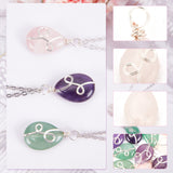 4 Sets 3 Styles Natural Mixed Stone Pendants, Natural Rose Quartz & Amethyst & Green Aventurine, Teardrop Charm, with Silver Tone Eco-Friendly Copper Wire Wrapped, 25.5x13x6.7mm, Hole: 3.4mm, 1pc/style