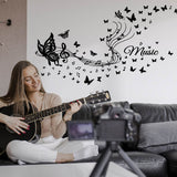 PVC Wall Stickers, for Home Living Room Bedroom Wall Decoration, Black, Butterfly Pattern, 300x800mm