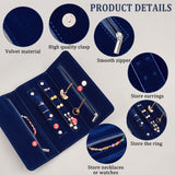 Rectangle Velvet Jewelry Storage Pouches, Jewelry Organizer Zipper Bags, Purse with Snap Button, Midnight Blue, Fold: 10x22x2.8cm