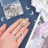 Stainless Steel Moon Pendants, with Bead Container, Stainless Steel Color, 16x12x1mm, Hole: 1mm, about 100pcs/box