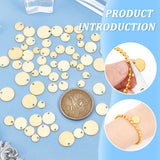 120Pcs 4 Style 201 Stainless Steel Laser Cut Charms, Blank Stamping Tag, Flat Round, Golden, 6~12x1mm, Hole: 1.2~1.4mm, 30pcs/style