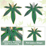 16Pcs 2 Colors Alloy Enamel Pendants, Pot Leaf/Hemp Leaf Shape, Green, Antique Silver & Antique Golden, 39x33.5x2.5mm, Hole: 1.8mm, 8pcs/color